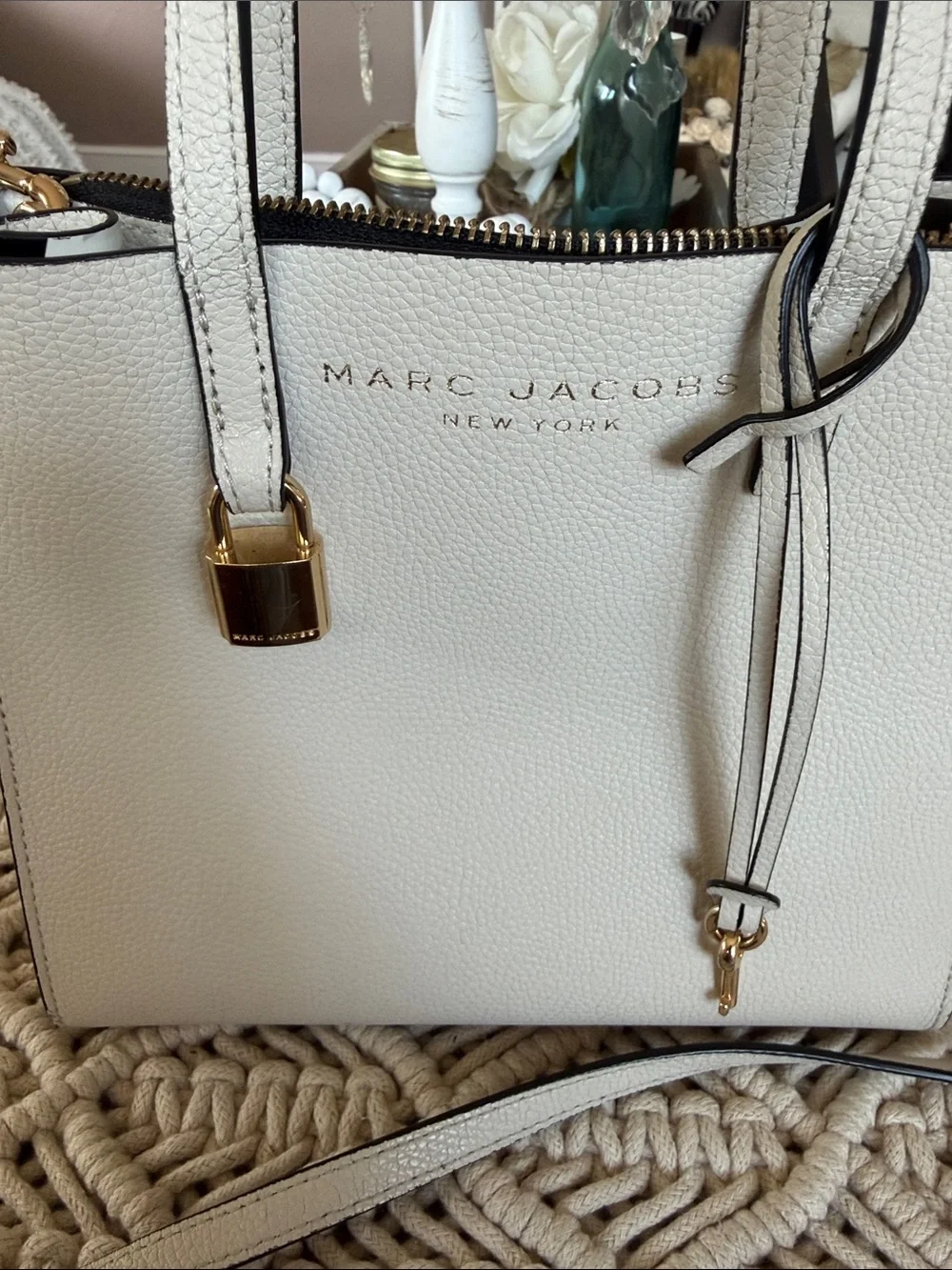 Marc Jacobs Cream Leather Top-Handle Satchel with Gold Hardware
